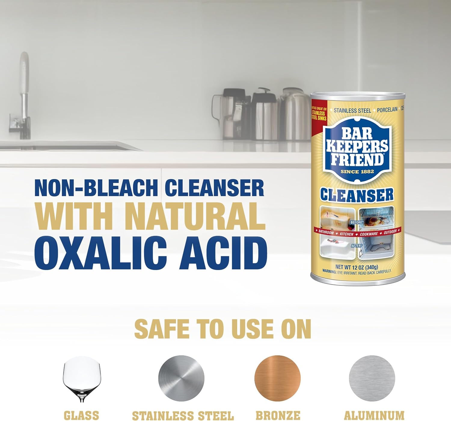 Bar Keepers Friend Powder Cleanser (2 x 12 oz) Multipurpose Cleaner, Stain & Rust Remover for Bathroom, Kitchen & Outdoor Use on Stainless Steel, Aluminum, Brass, Tile, Ceramic, Porcelain & More