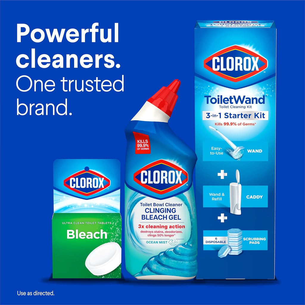 CLOROX Toilet Bowl Cleaner Clinging Bleach Gel, Ocean Mist, 24 Fl Oz, Pack of 2 (Package May Vary)