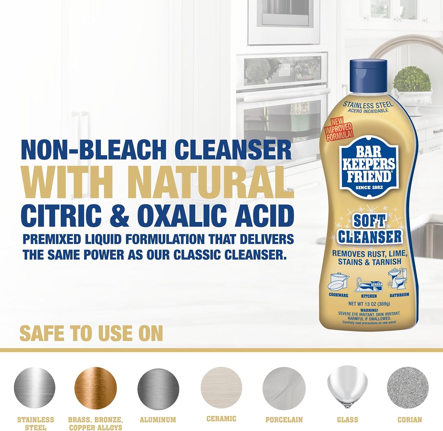 Bar Keepers Friend Soft Cleanser Liquid (2 x 13 Ounce) Multipurpose Cleaner & Rust Stain Remover for Stainless Steel, Porcelain, Ceramic Tile & More