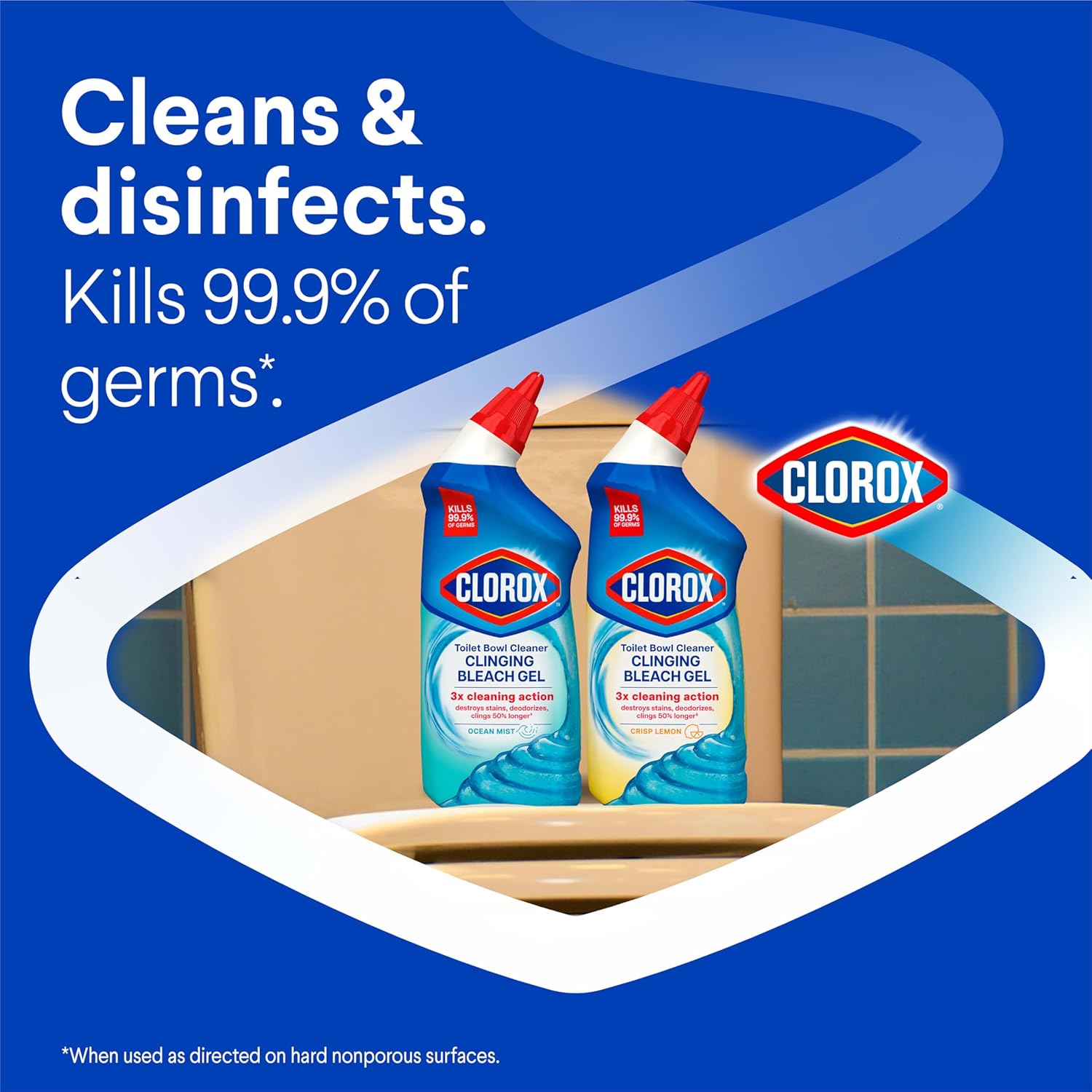CLOROX Toilet Bowl Cleaner Clinging Bleach Gel, Ocean Mist, 24 Fl Oz, Pack of 2 (Package May Vary)