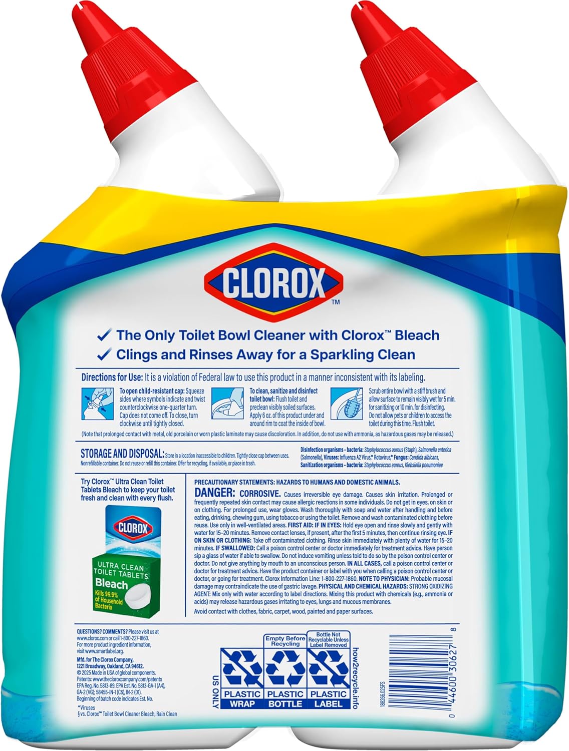 CLOROX Toilet Bowl Cleaner Clinging Bleach Gel, Ocean Mist, 24 Fl Oz, Pack of 2 (Package May Vary)